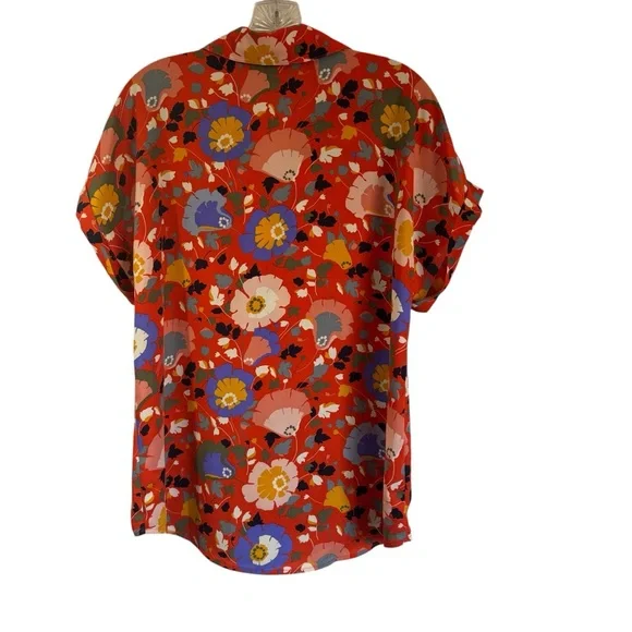 CABI #5892 Visionary Replay Womens Orange Floral V-neck Shirt Size Small - Picture 3 of 9